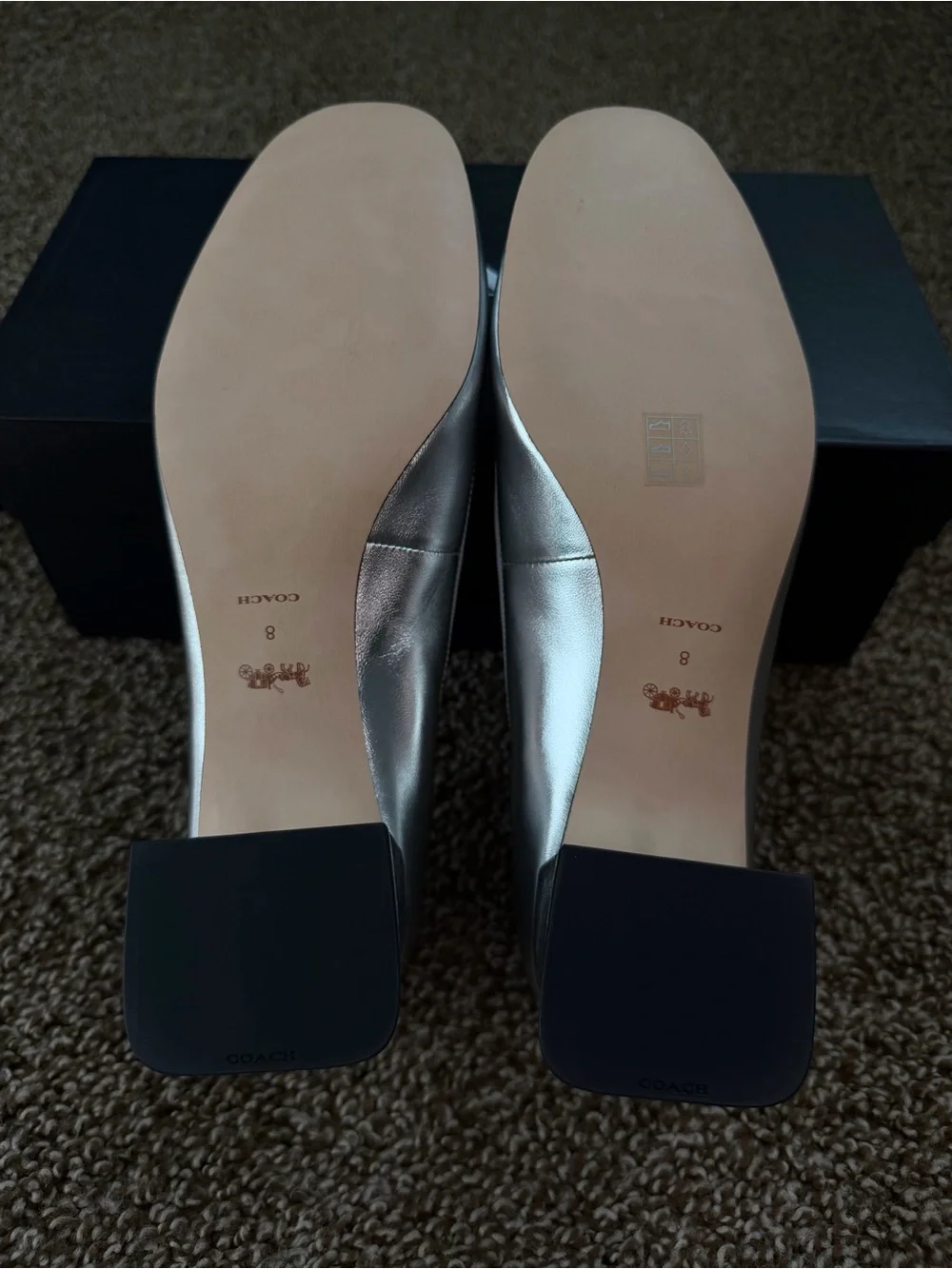 NWT COACH Ava Ballet Pumps Silver Leather Ballet Flats with Bowy